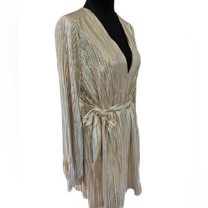 Boston Proper Gold Metallic Wrap Cocktail Dress size Medium
